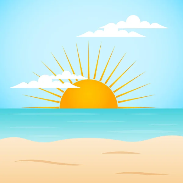 Puesta de sol playa paisaje — Vector de stock