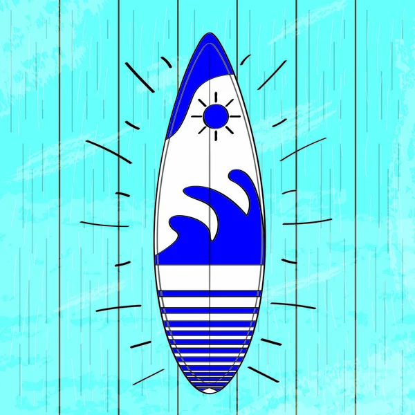 Tabla de surf coloreada sobre fondo de agua — Vector de stock