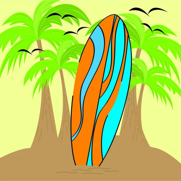 Planche de surf sur fond de plage — Image vectorielle