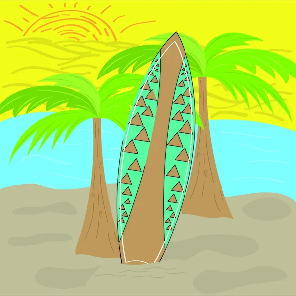 Доска для серфинга на пляже — стоковый вектор