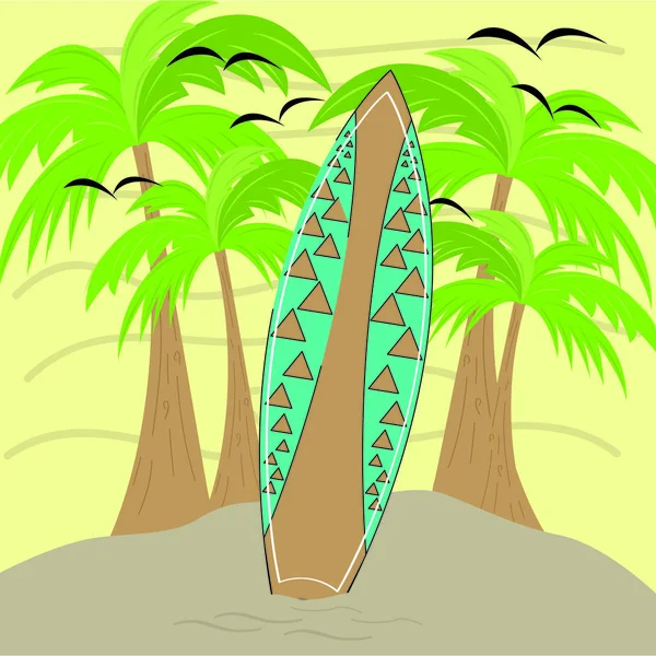 Surfboard na pláži — Stockový vektor