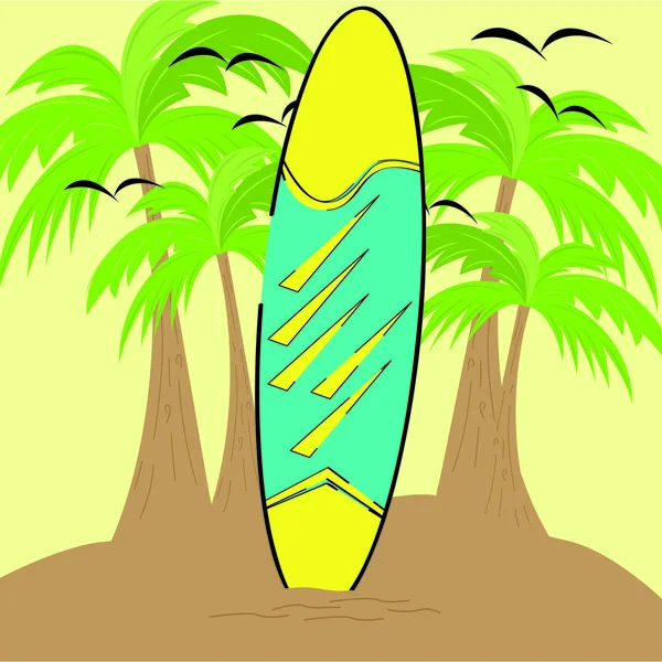 Tabla de surf sobre un fondo de playa — Vector de stock