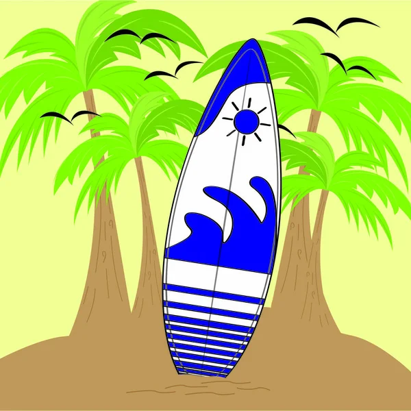 Tabla de surf sobre un fondo de playa — Vector de stock