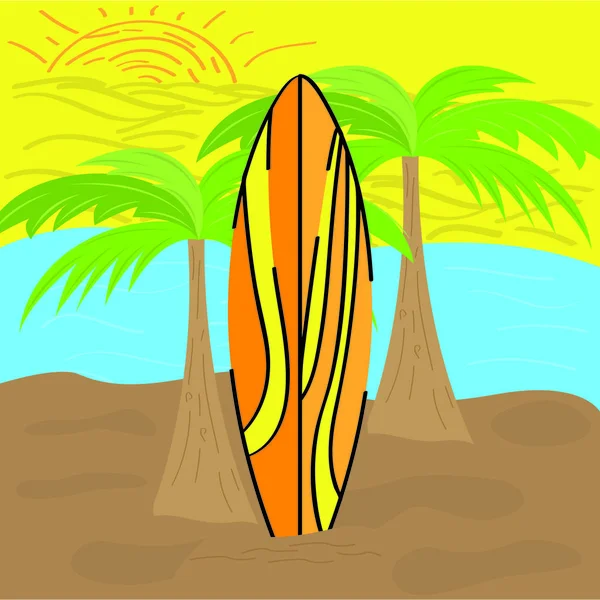 Szörfdeszka a strandon háttér — Stock Vector