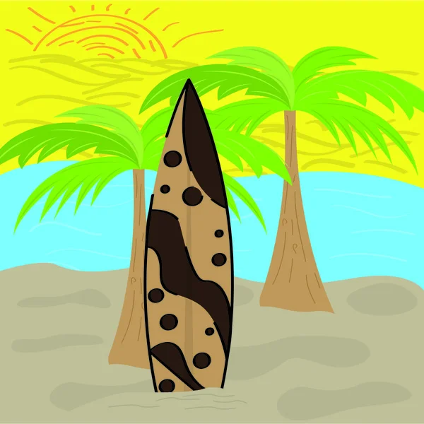 Tabla de surf sobre un fondo de playa — Vector de stock