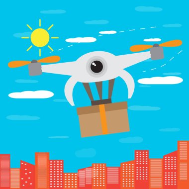 Uçan drone bir kutu teslim