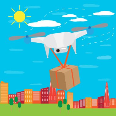 Uçan drone bir kutu teslim