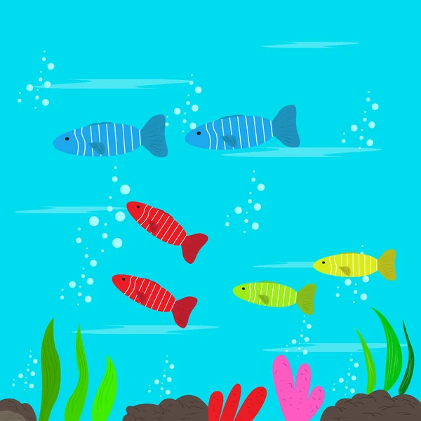 Fishes over the coral reef — Stock Vector