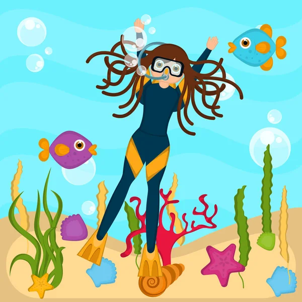 Scuba diver in the sea — Stock Vector