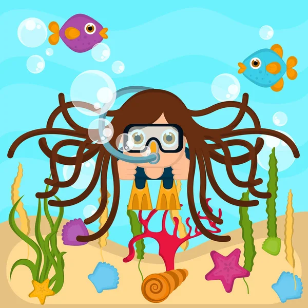 Scuba diver in the sea — Stock Vector