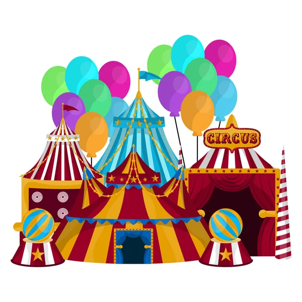 Group of circus tents with balloons — Stock Vector
