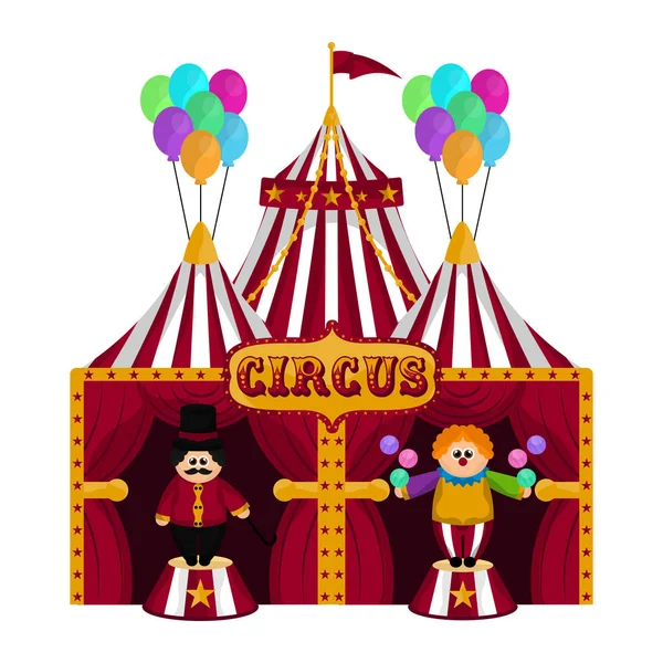 马戏团帐篷上的小丑和魔术师 — 图库矢量图片
