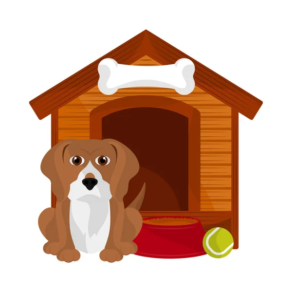 かわいい犬の漫画と犬の家 — ストックベクタ