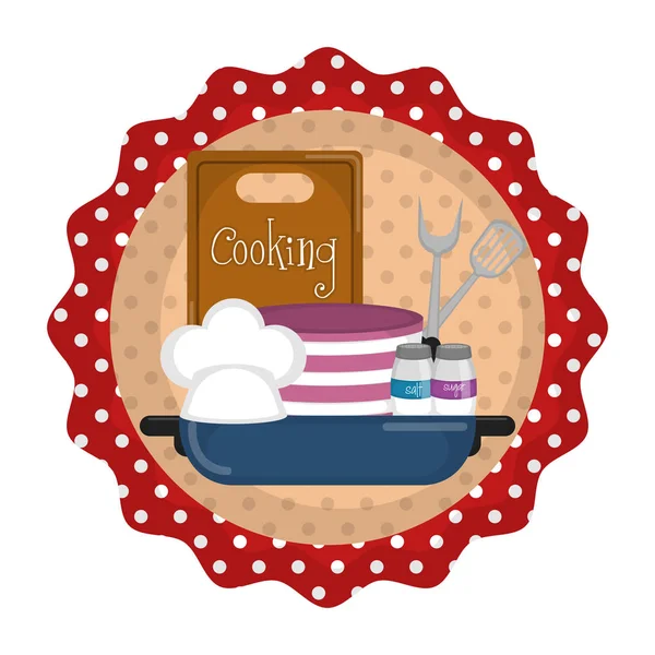 Étiquette de cuisine avec objets de cuisine — Image vectorielle