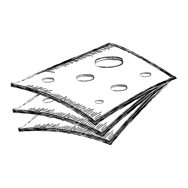 Croquis rétro isolé de tranches de fromage — Image vectorielle