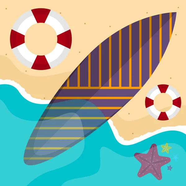 Доска для серфинга на морском пейзаже — стоковый вектор