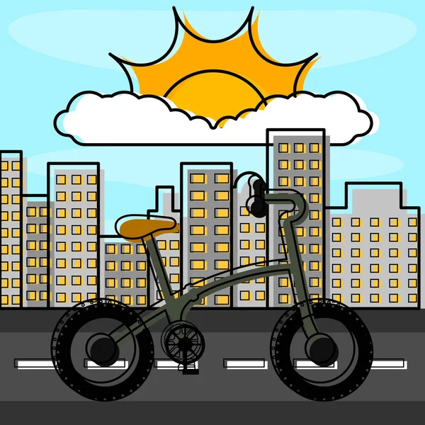 Bicycle over a city landscape — Stock Vector