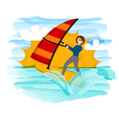 Rüzgar sörfü yapan kız.