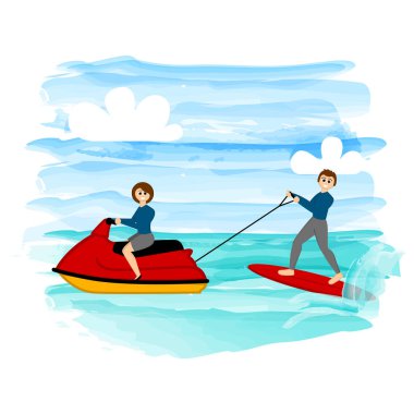 Jet ski süren çift.