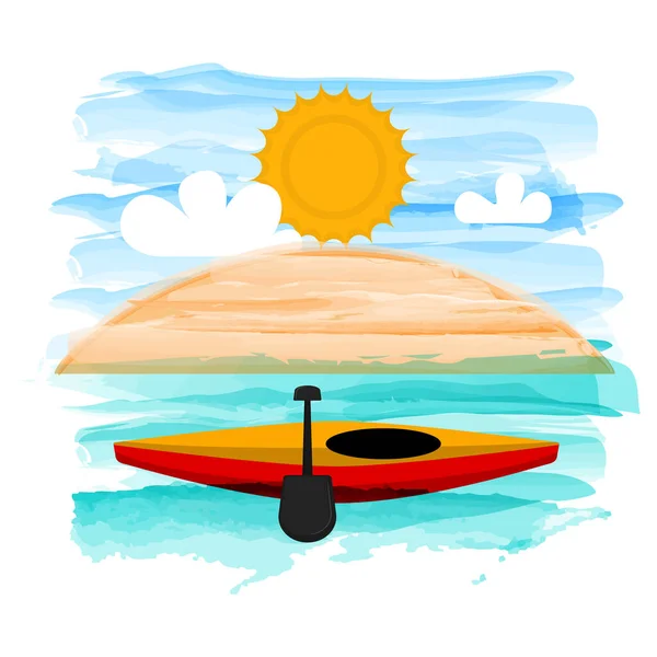 Barca kayak con pagaia — Vettoriale Stock
