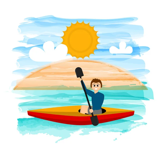 Niño en un bote de kayak — Vector de stock