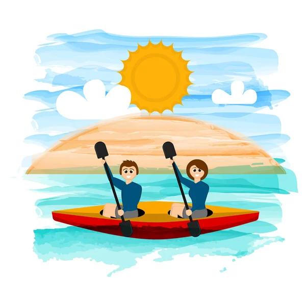 Pareja en un bote de kayak — Vector de stock