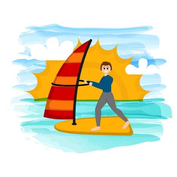 Uomo che fa windsurf — Vettoriale Stock