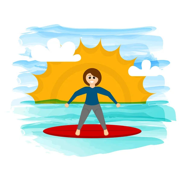 Chica haciendo surf — Vector de stock