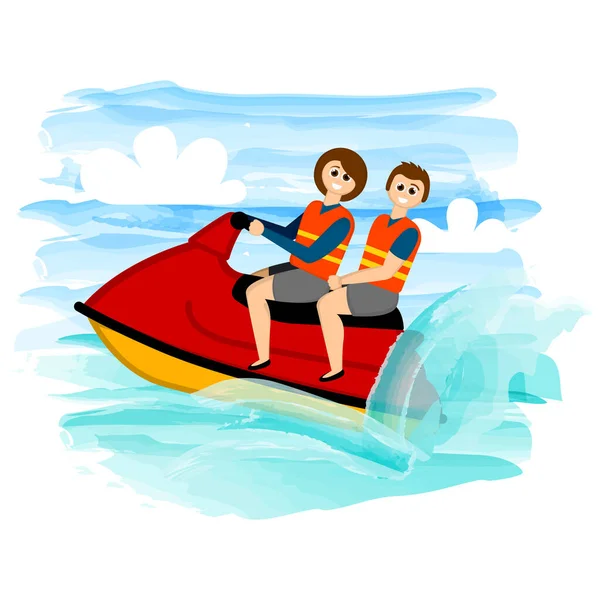 Couple riding a jet ski — Stock Vector