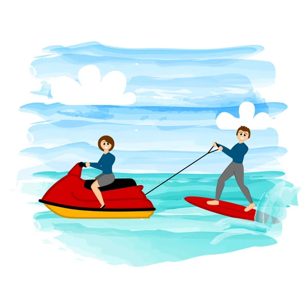 Egy pár jet-skizik. — Stock Vector