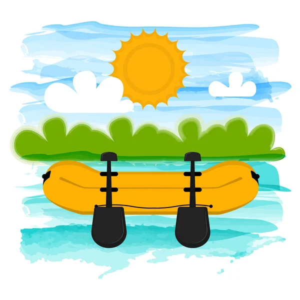 Tropical boat on a river — Stock Vector