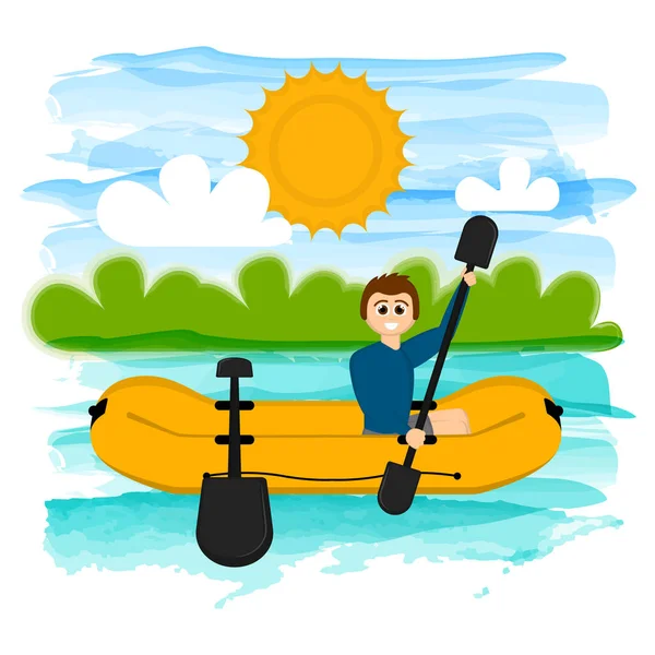 Hombre en un barco tropical — Vector de stock