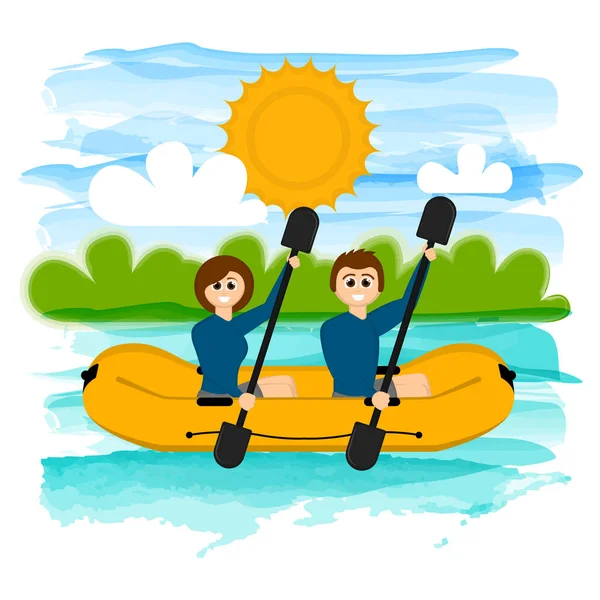 Pareja en un barco flotante — Vector de stock