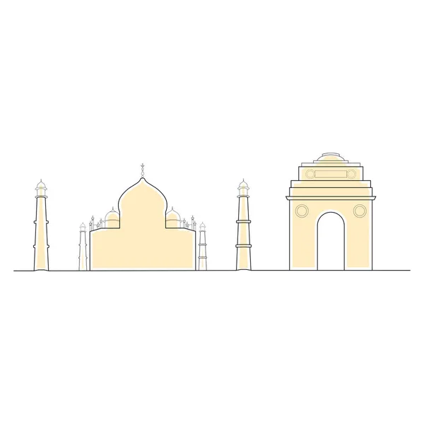 Taj mahal y puerta de la India — Vector de stock