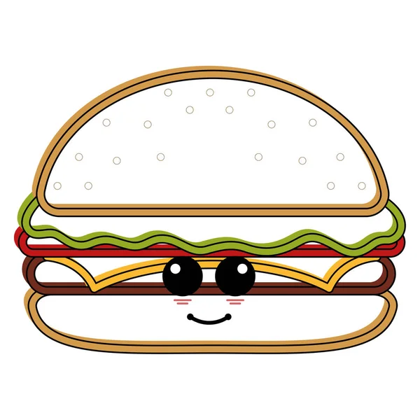 Ikon kartun dari burger yang bahagia - Stok Vektor