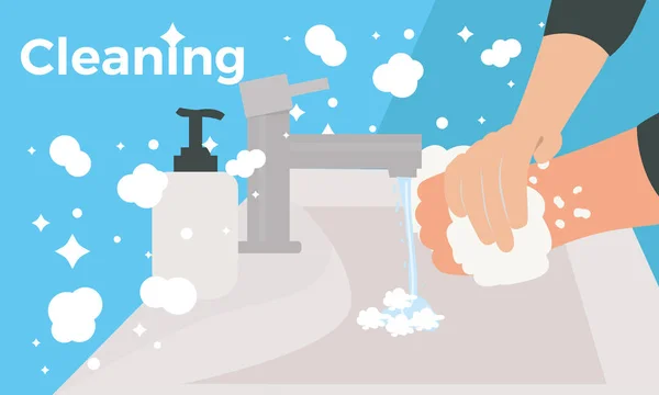 Banner de lavagem de mãos — Vetor de Stock
