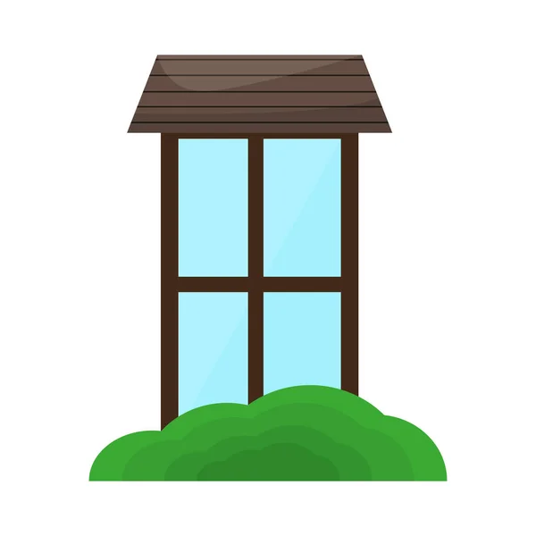 Icono de ventana con arbustos — Vector de stock