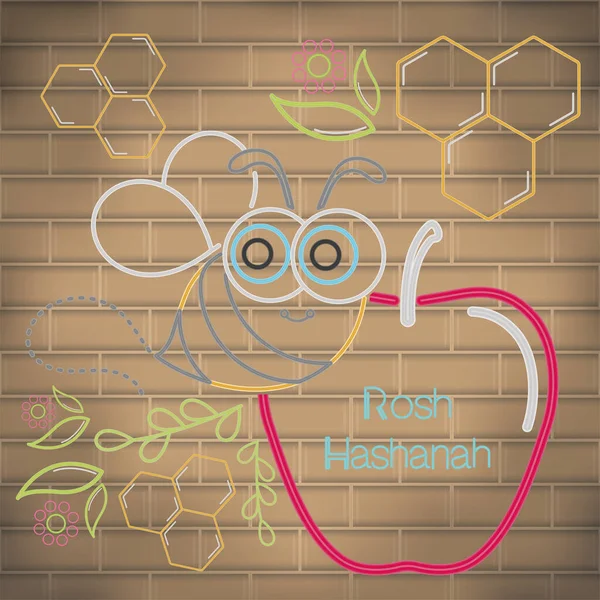 Poster neon Rosh Hashanah — Vettoriale Stock