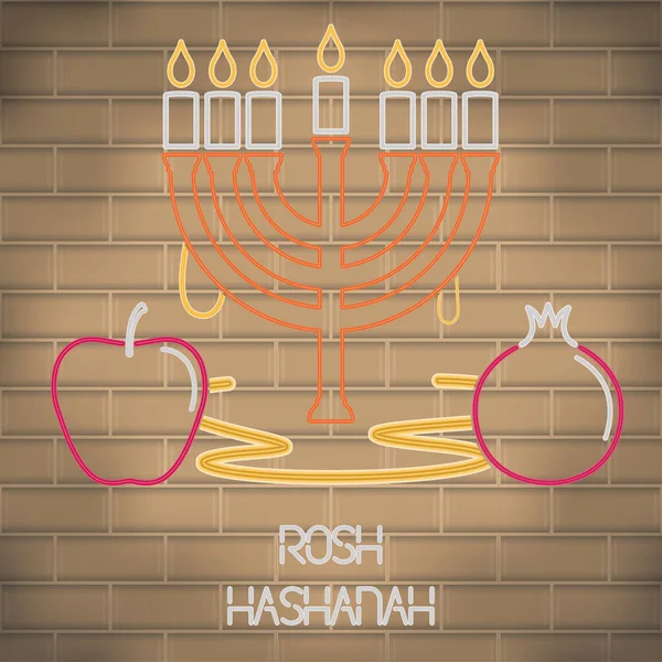 Rosh Hashanah neon poszter — Stock Vector