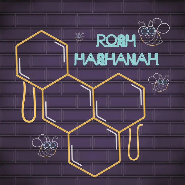 Cartaz de néon Rosh Hashanah —  Vetores de Stock