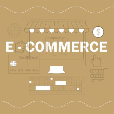 E-ticaret illüstrasyonu. İnternet meşgullüğü