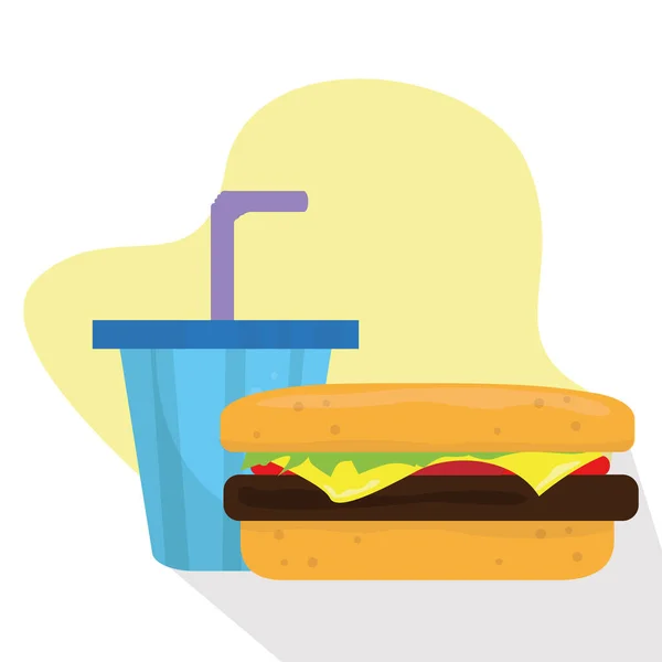 Burger and soda glass — Vector de stock