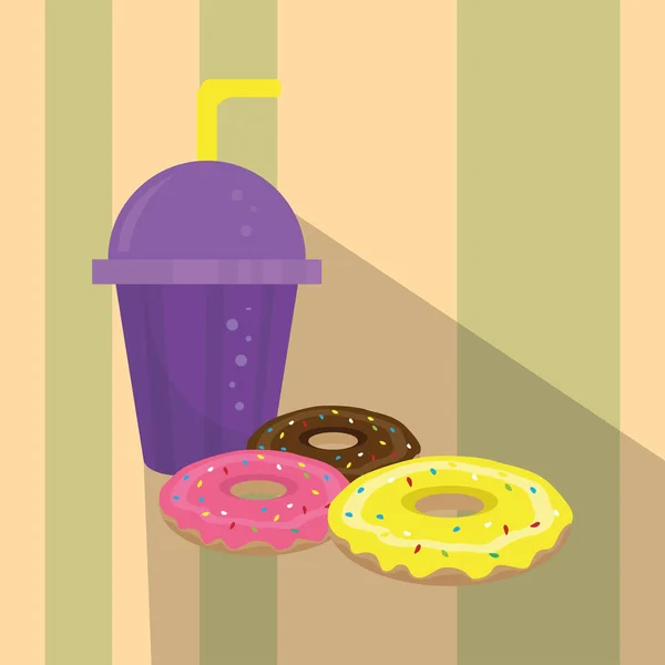 Donuts glacés avec verre soda — Image vectorielle