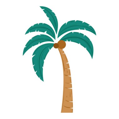 Yeşil yapraklı hindistan cevizi palmiyesi ve kahverengi gövde vektörü çizimi