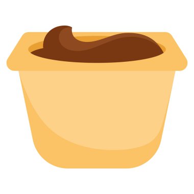 İçi kremalı kahverengi çikolatalı pudingle dolu plastik bardak. Vektör illüstrasyonu