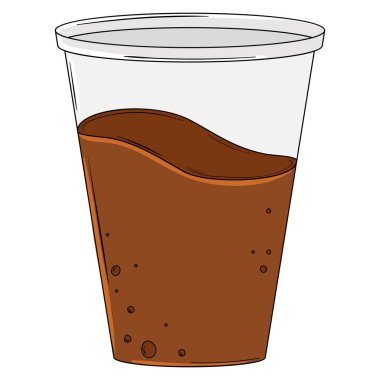 Çikolata ve kabarcıklarla dolu şeffaf plastik bardak. Vektör illüstrasyonu