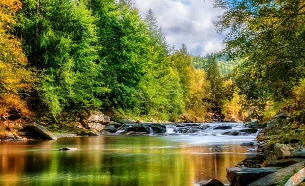Dağ nehri. Probiy şelalesi yakınında, Yaremche köyünde Prut Nehri, Doğu Karpatlar, Ukrayna.