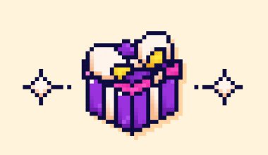 İçinde kurdele, fiyonk ve basit yıldızlar olan bir hediye kutusu..