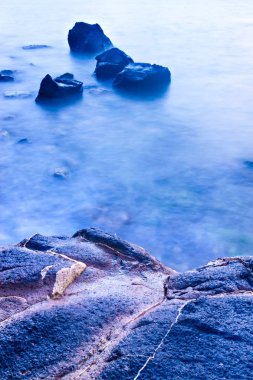 Uzun pozlama. Doğa manzarası. ?ldir beach, çeşme, izmir, Türkiye