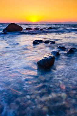 Uzun pozlama. Doğa manzarası. ?ldir beach, çeşme, izmir, Türkiye